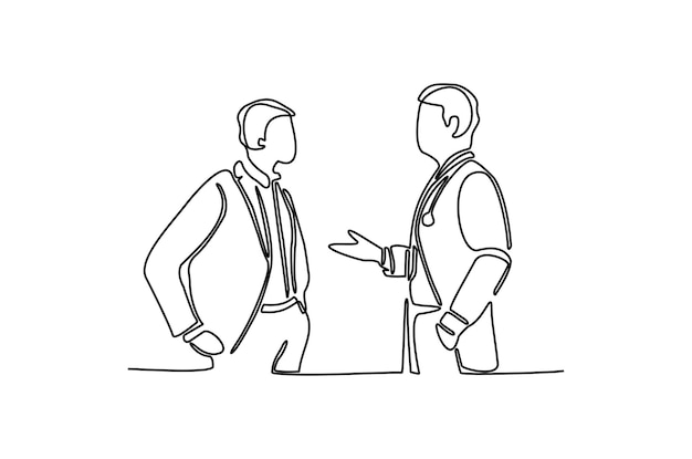 Ciągły rysunek linii dwóch biznesmenów zajmujących się projektem Ilustracja wektorowa premium