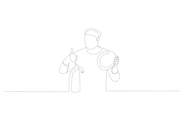 Ciągły Rysunek Linii Mężczyzny Na Myciu Ilustracji Wektorowych Płyty Premium Wektorów