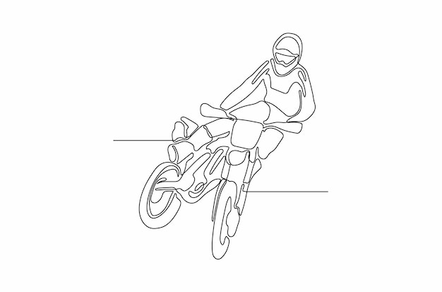 Ciągły Rysunek Linii Motocrossu Z Ilustracją Wektorową W Stylu Dowolnym Premium Wektorów