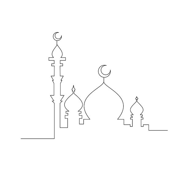Ciągły rysunek linii muzułmańskiego meczetu może być używany na wydarzenie Ramadanu i Ied Mubarak Vector illustrat