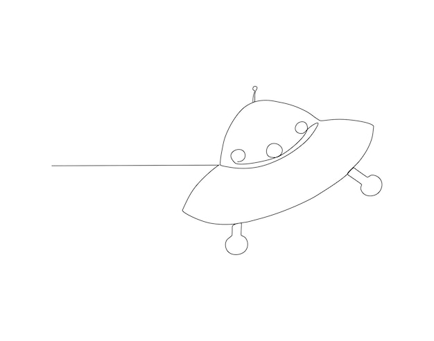 Ciągły rysunek linii UFO Jedna linia koncepcji przestrzeni kosmicznej UFO ciągła linia sztuki edytowalny zarys