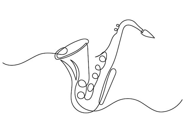 Ciągły rysunek liniowy ilustracji wektorowej saksofonu Jeden lineart saksofonowy instrument muzyczny