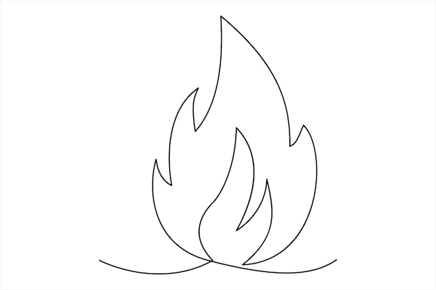 Plik wektorowy ciągły rysunek ognia na jednej linii w środku białego tła