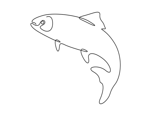 ciągły rysunek pojedynczej linii łososia do celów rybołówstwa ilustracja wektora tożsamości logo