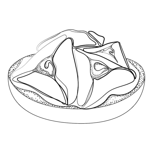 Ciasteczka Hamantaschen W Płytce Na żydowski Festiwal Purim Line Art Rysunek Wektor Ilustracja