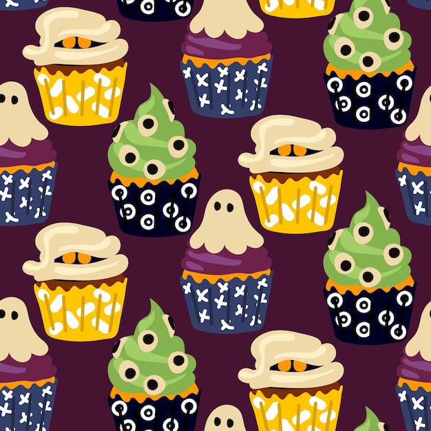 Ciastka z wzorem na Halloween Ciastka w postaci muffinów z duchem mumją zielonym ślimakiem