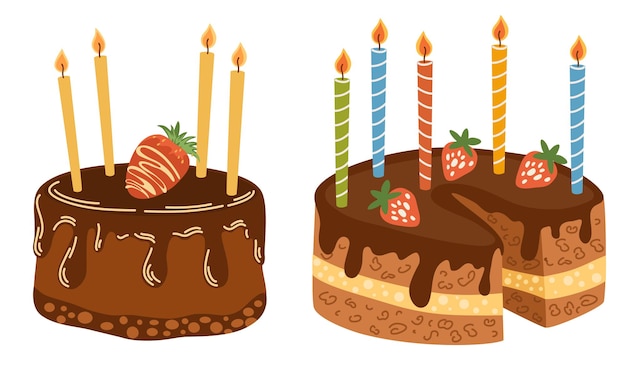 Plik wektorowy ciastka ze świecami cukierki słodkie desery urodziny i święta zestaw ciast wektor