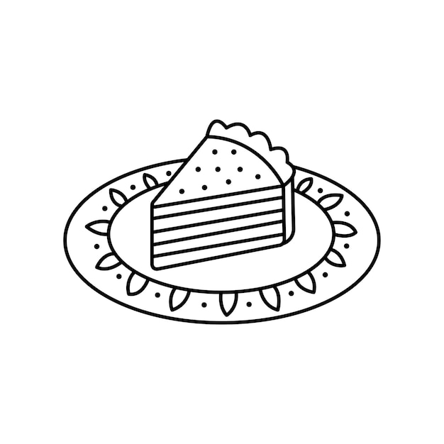 Ciasto doodle liniowe Słodkie ciasto na talerzu z wzorami Element tea party na białym tle