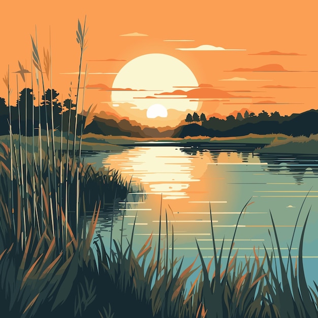 Plik wektorowy cichy letni wieczór piękna natura przytulny backwater na brzegu rzeki ilustracja wektorowa
