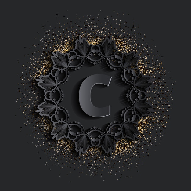 Plik wektorowy ciemne adamaszkowe złote monogramowe logo z efektem brokatu
