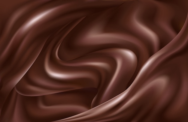 Ciemnobrązowe tło wirujących fal płynnej czekolady