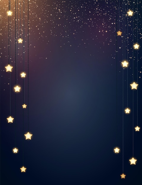 Plik wektorowy ciemnoniebieskie tło bożonarodzeniowe z cząsteczkami złotego brokatu i świecącymi żarówkami w kształcie gwiazdy ilustracja wektora świątecznego