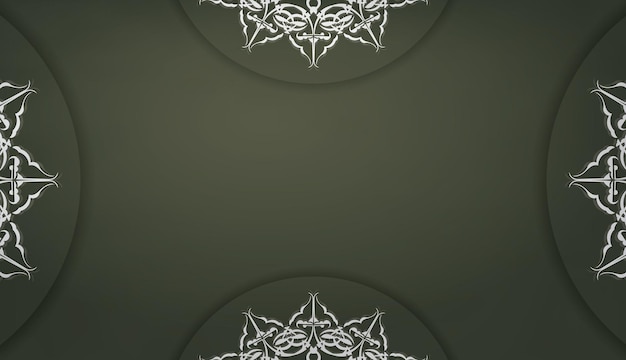 Plik wektorowy ciemnozielony szablon transparentu z białym ornamentem mandali i miejscem na logo