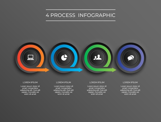 Ciemny Motyw Nowoczesny Infografika Koło 4 Proces Premium Vector