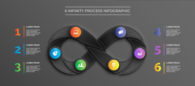 Ciemny Motyw Nowoczesny Proces Nieskończoności Infografika Wektor Premium