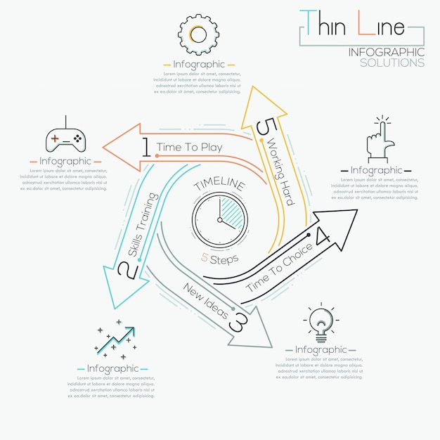 Cienka Linia Minimalna Strzałka Cyklu Biznesowego Infographic Szablon