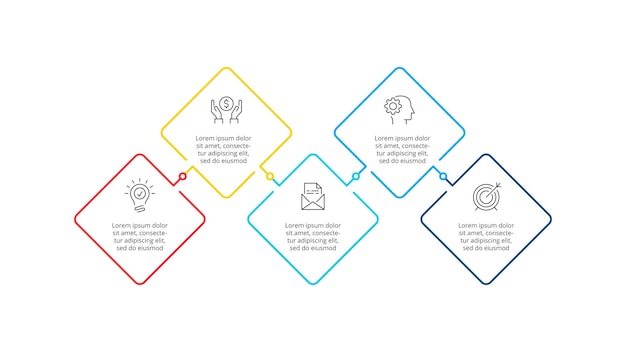 Cienka Linia Płaskie Kwadraty Do Infografiki Ze Strzałkami. Koncepcja Biznesowa Z 5 Opcjami.
