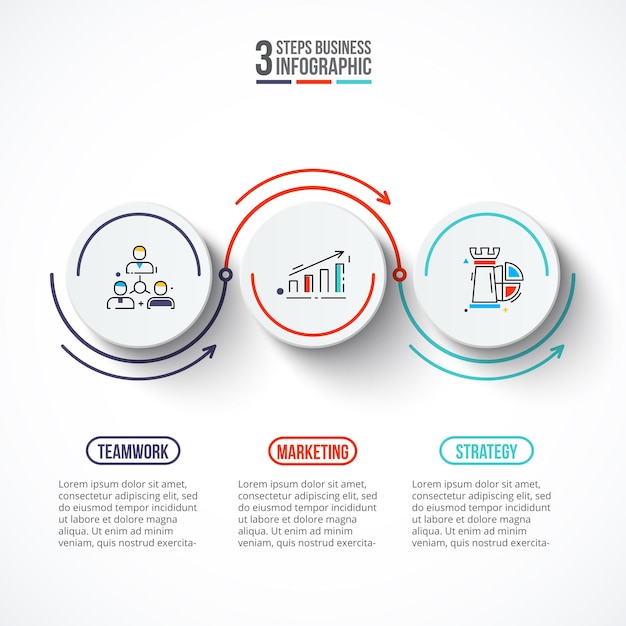 Cienkie Linie Z Kółkami Na Infografikę Z 3 Opcjami Lub Krokami. Szablon Prezentacji Biznesowej.