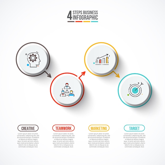 Cienkie Linie Z Kółkami Na Infografikę Z 4 Opcjami Lub Krokami. Szablon Prezentacji Biznesowej.