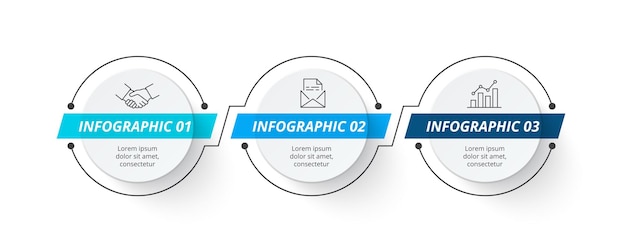 Cienkie Linie Z Okręgami Dla Infografiki Biznesowej. Abstrakcyjne Elementy Do Prezentacji W 3 Krokach.