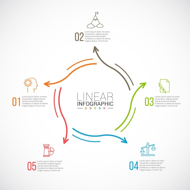 Cienkie Płaskie Strzałki Do Infografiki Koncepcja Biznesowa Z 5 Opcjami Części Kroków Lub Procesów