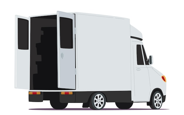 Plik wektorowy ciężarówka kurierska z otwartymi drzwiami widok z tyłu na białym tle usługa dostawy van gotowy do wysyłki