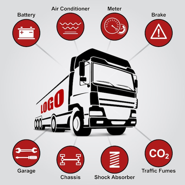 Plik wektorowy ciężarówka samochód auto serwis logo transport abstrakcyjne linie elementy projektu mechaniczne ikony wektor