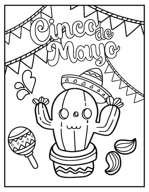 Cinco De Mayo Kontur Ręcznie Rysowane Doodle Kolorowanki