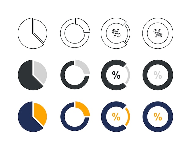 Circle Graph Icons Set3 styles colored outline solid