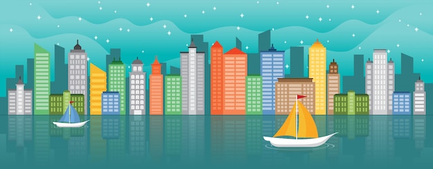 City Life Concept Cityscape Landmark Poziome ilustracji