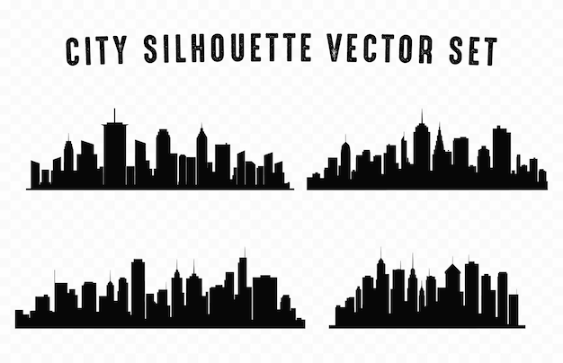 City Skyline Silhouettes Vector Set Budynki miejskie Silhouette izolowane na białym tle