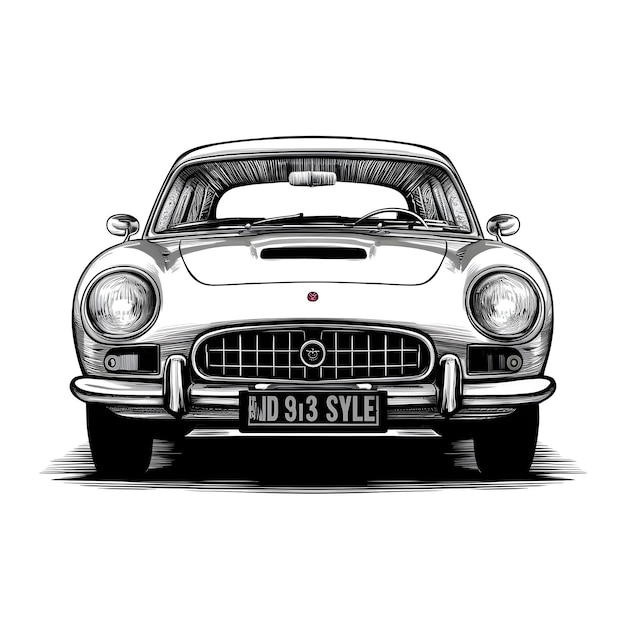 Plik wektorowy classic car ink sketch drawing black and white engraving style vector illustration