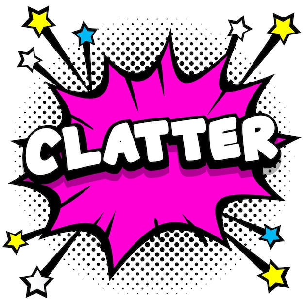 Clatter Pop-art komiks dymki książki efekty dźwiękowe