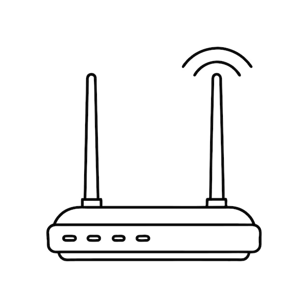 Clip art kontur routera Wi-Fi w cyberprzestrzeni na białym tle