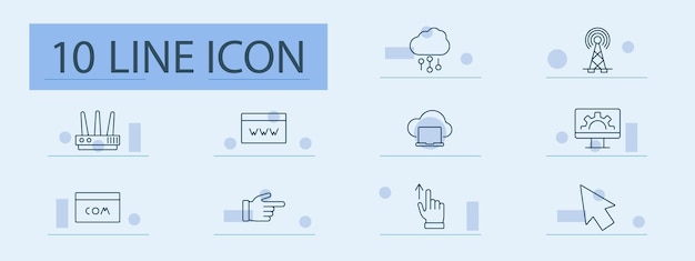 Cloud computing and web tools set icon Cloud storage router website cursor connection upload server digital system technology