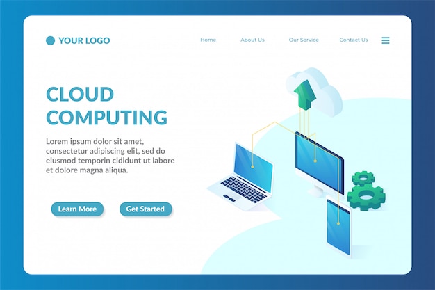 Cloud Computing Izometryczny Szablon Strony Docelowej Strony Internetowej