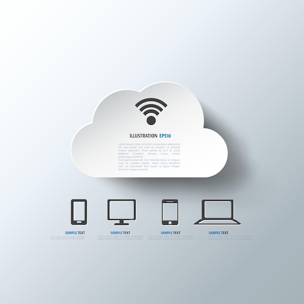 Cloud computing w tle z ikonami internetowymi aplikacja mobilna sieci społecznościowej