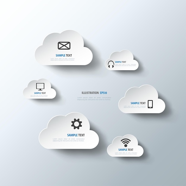 Cloud computing w tle z ikonami internetowymi aplikacja mobilna sieci społecznościowej
