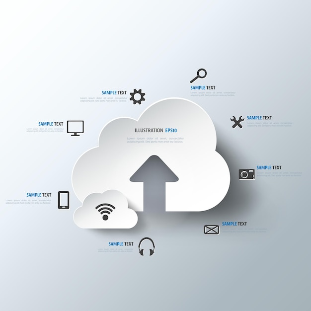 Cloud computing w tle z ikonami internetowymi aplikacja mobilna sieci społecznościowej