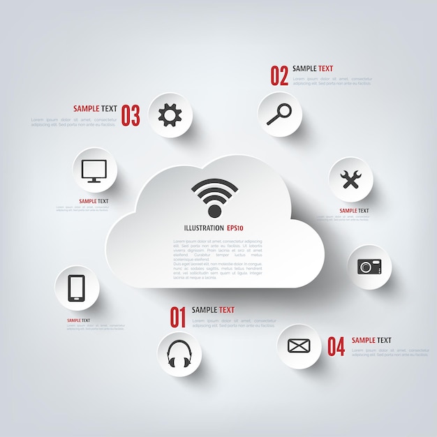 Cloud computing w tle z ikonami internetowymi aplikacja mobilna sieci społecznościowej