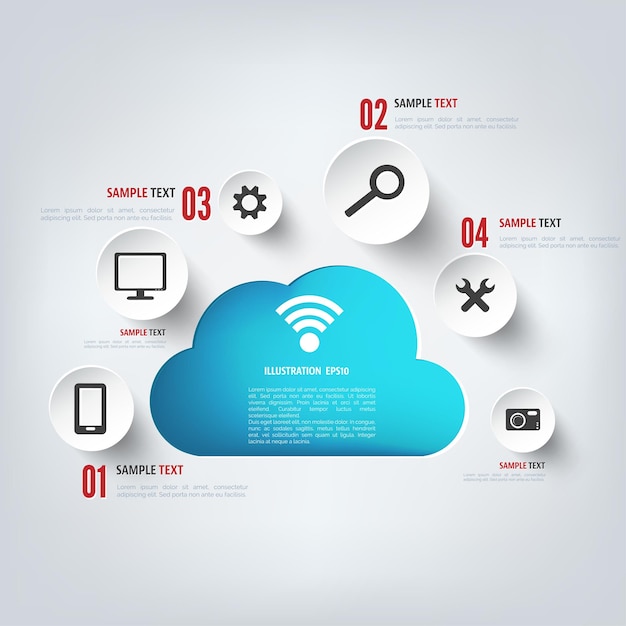Cloud computing w tle z ikonami internetowymi aplikacja mobilna sieci społecznościowej