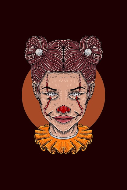 Clown Dziewczyna Głowa Wektor Ilustracja