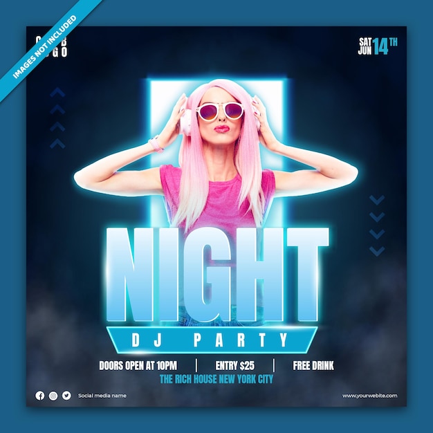 Plik wektorowy club dj party flyer social media post i szablon banera internetowego