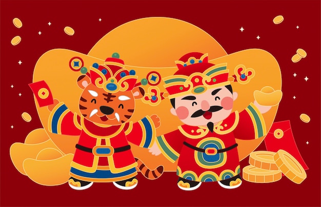 Cny Caishen I Ilustracja Tygrysa