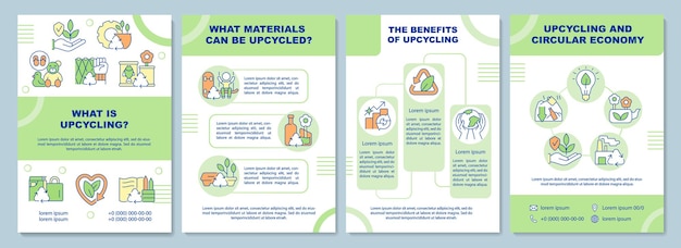 Co To Jest Szablon Broszury Upcyklingowej. Recykling Odpadów. Ulotka, Broszura, Druk Ulotek, Projekt Okładki Z Liniowymi Ikonami. Układy Wektorowe Do Prezentacji, Raportów Rocznych, Stron Ogłoszeniowych