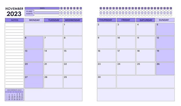 Plik wektorowy codzienny miesięczny planer wektor szablon