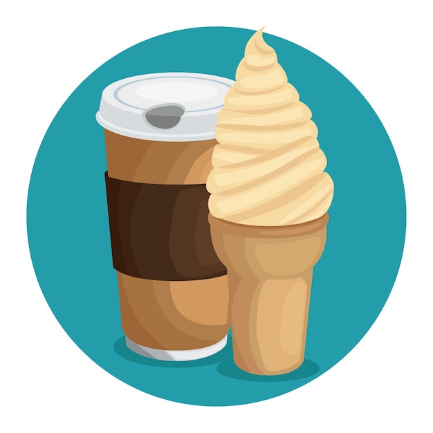 Coffe Ice Cream Icon Over Blue Background