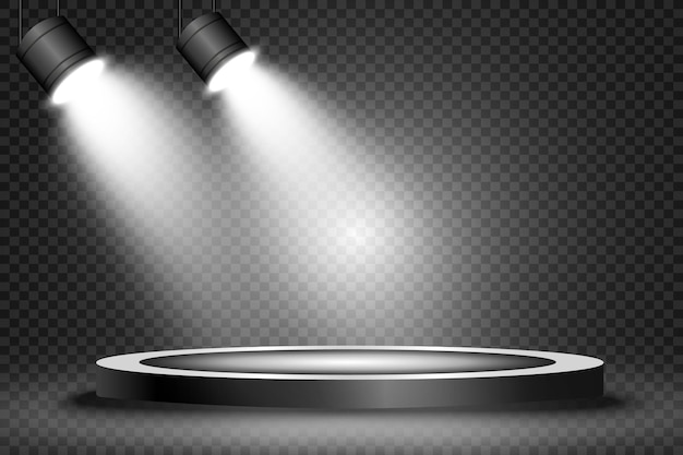 Cokół lub platforma podium oświetlona reflektorami w tle ilustracji wektorowych