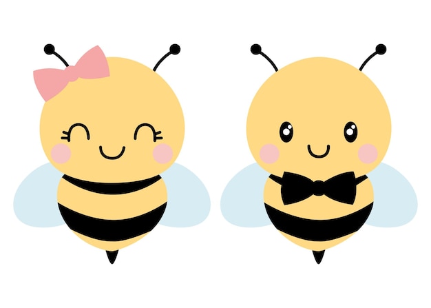 Coleccion De Abejas Abeja Nino Y Nina Vector Aislado Dibujado A Mano Lindo Personaje De Mascota De Dibujos Animados