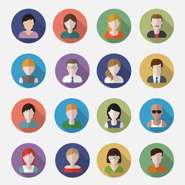 Collection of colorful flat style user avatar icons